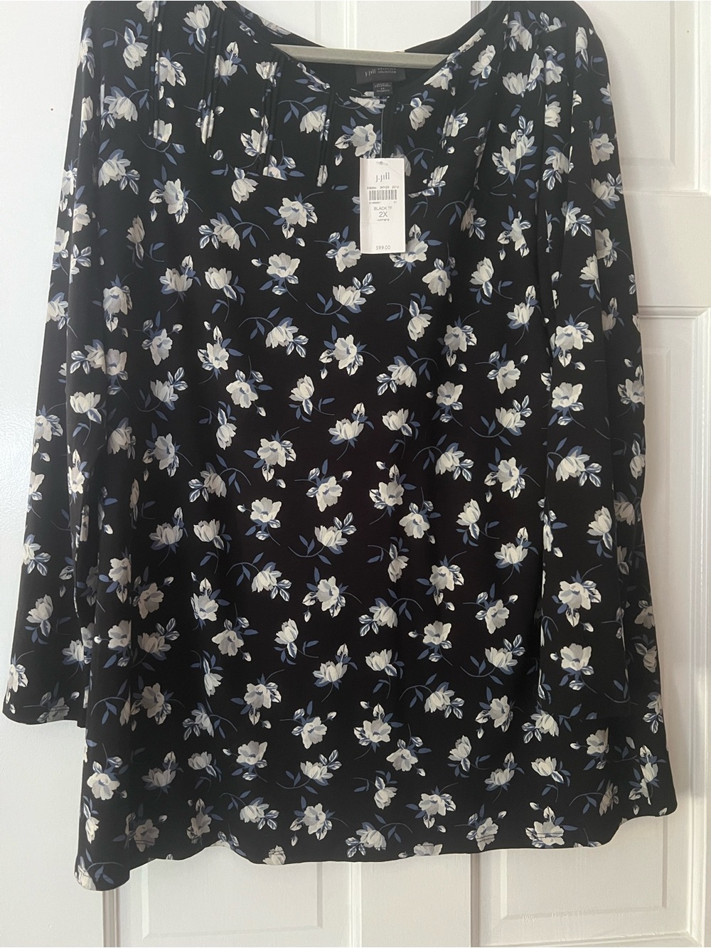 J. Jill Black Tunic top with pintuck detailing White and Light Blue Floral Print